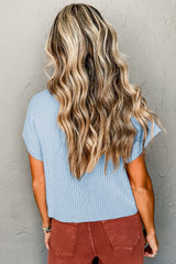 Mineral Red Patch Pocket Ribbed Knit Short Sleeve Sweater