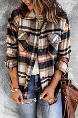 Brown Plaid Button Up Long Sleeve Flannel Shacket