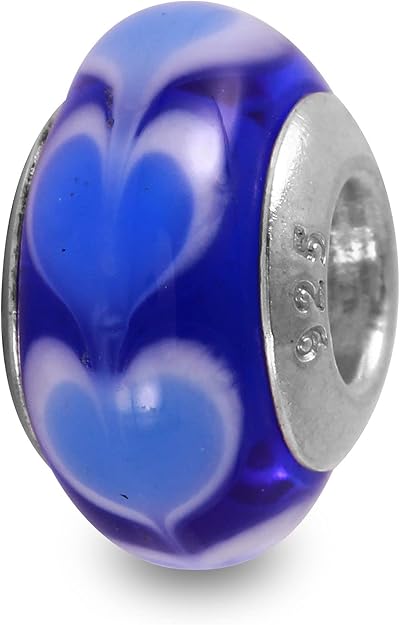 Galaxy Gold GG Genuine Murano Glass Charm Fit Pandora Charm Bracelets,925 Sterling Silver Colored Swirl Rainbow Blue Flying Hearts Charm Original Glass Bead for Bracelet and Necklace