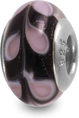 Galaxy Gold GG Genuine Murano Glass Charm Fit Pandora Charm Bracelets,925 Sterling Silver Colored Swirl Rainbow Lilac on Purple Flower in Abyss Charm Original Glass Bead for Bracelet and Necklace