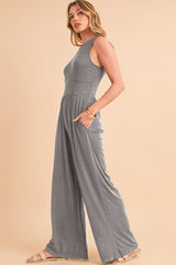 Blackish Green Sleeveless High Waist Wide Leg Jumpsuit