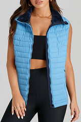 Burgundy Plush Collared Quilted Zipped Puffer Vest