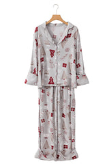 White Christmas Deer Printed Shirt and Pants Pajama Set