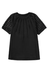 Blackish Green Seamed Detail Contrast Lace Raglan Sleeve Tee