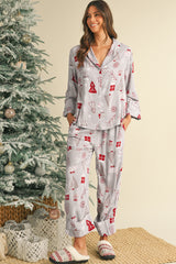 White Christmas Deer Printed Shirt and Pants Pajama Set