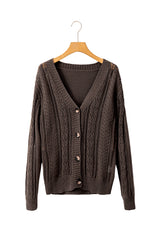 Dark Khaki Hollow Knit Drop Shoulder Cardigan