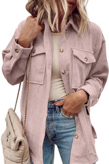 Light Pink Corduroy Flap Pocket Button Up Shacket
