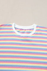 Black Stripe Rainbow Tee and Tassel Drawstring Wide Leg Pants Set