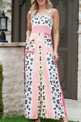 Red Leopard Color Block Mix Print Straps Jumpsuit