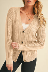 Dark Khaki Hollow Knit Drop Shoulder Cardigan