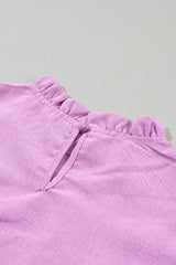 Bright Pink Solid Scalloped Ruffle Sleeve Blouse