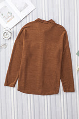 Black Plain Textured Button Up Shirt Shacket with Flap Pockets