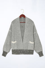 Gray Chunky Knit Pockets Drop Sleeve Cardigan