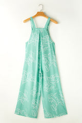 Moonlight Jade Abstract Print Wide Leg Bib Overall