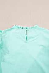 Mint Green Layered Ric Rac Cap Sleeve Filled Neck Blouse