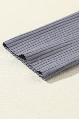 Black Plain Ribbed Crop Top & Wide Leg Pants Two Piece Pants Set