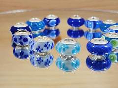 Galaxy Gold GG Genuine Murano Glass Charm Fit Pandora Charm Bracelets,925 Sterling Silver Colored Swirl Rainbow Blue Hearts Charm Original Glass Bead for Bracelet and Necklace