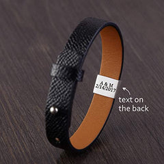 Custom Initial Leather Bracelet For Men, Couple Initials Bracelet