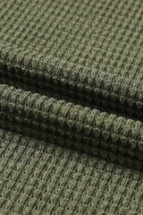 Khaki Plain Waffle Knit Drop Sleeve Side Slits Oversized Top