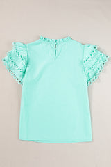 Mint Green Layered Ric Rac Cap Sleeve Filled Neck Blouse