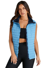 Burgundy Plush Collared Quilted Zipped Puffer Vest