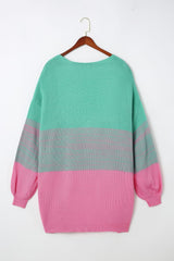 Multicolor Pompom Color Block Open Front Cardigan Sweater