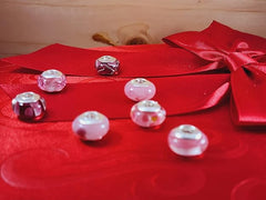 Galaxy Gold GG Genuine Murano Glass Charm Fit Pandora Charm Bracelets,925 Sterling Silver Colored Swirl Rainbow Pink Red and White Charm Original Glass Bead