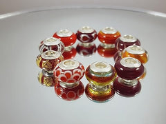 Galaxy Gold GG Genuine Murano Glass Charm Fit Pandora Charm Bracelets,925 Sterling Silver Colored Swirl Rainbow Red Hearts Charm Original Glass Bead for Bracelet and Necklace