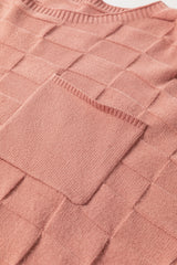 Rose Tan Solid Checkered Textured Knit Plus Size Sweater