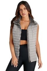 Burgundy Plush Collared Quilted Zipped Puffer Vest