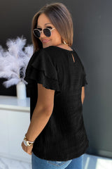 Pink Textured Tiered Ruffle Casual Short Sleeve Top