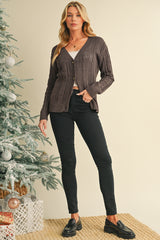 Dark Khaki Hollow Knit Drop Shoulder Cardigan