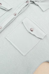 Black Plain Textured Button Up Shirt Shacket with Flap Pockets