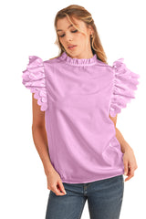 Bright Pink Solid Scalloped Ruffle Sleeve Blouse