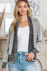 Apricot Gingham Contrast Trim Open Front Cardigan