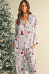 White Christmas Deer Printed Shirt and Pants Pajama Set