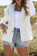 Beige Sherpa Cap Sleeve Stand Collar Vest Coat