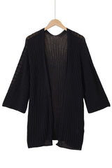 Black Hollow-out Bracelet Sleeve Knit Cardigan