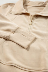 Parchment Zip Up Stand Collar Ribbed Thumbhole Sleeve Sweatshirt