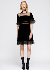 Women's Mesh Contrast Velvet Dress In Black