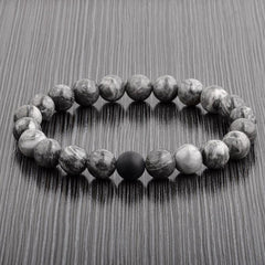 POLISHED 10MM NATURAL STONE BEAD STRETCH BRACELET - JASPER