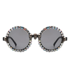 Aerion - Retro Round Gothic Rhinestone Skull Party Sunglasses