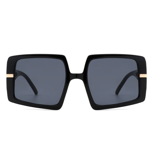 Jasmoria - Oversize Square Geometric Irregular Flat Top Women Sunglass