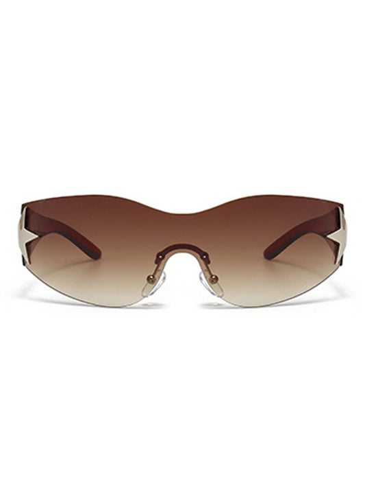 Vyrin - Star Designed Rimless Sleek Wraparound Shield Sunglasses
