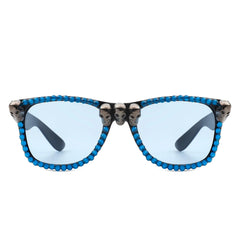 Myralis - Classic Horn Rim Rhinestone Gothic Skull Square Sunglasses