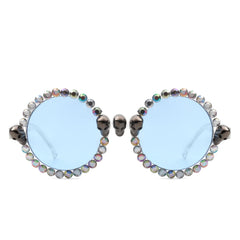 Aerion - Retro Round Gothic Rhinestone Skull Party Sunglasses