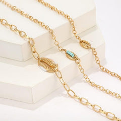Turquoise Sea-Shell 3 Piece Bracelet Set in 14K Gold ITALY Design