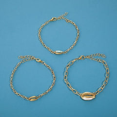 Turquoise Sea-Shell 3 Piece Bracelet Set in 14K Gold ITALY Design
