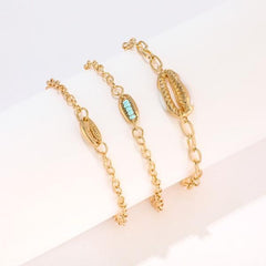 Turquoise Sea-Shell 3 Piece Bracelet Set in 14K Gold ITALY Design