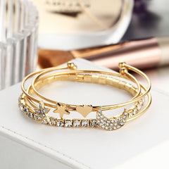 4 Piece Celestial Bangle Set With Crystals 18K Gold Plated Bracelet